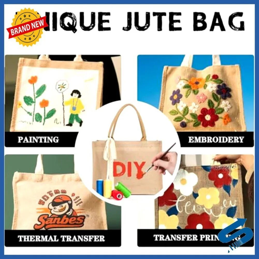 Large Jute Tote Bags Set Waterproof Reusable Grocery Shopping Beach Travel